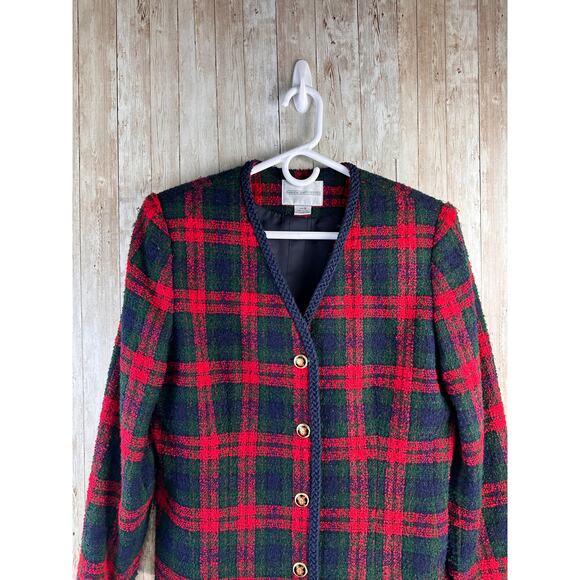 VTG 90s Amanda‎ Smith Blazer Jacket 12 Red Green Blue Plaid Christmas Holiday - Picture 5 of 10